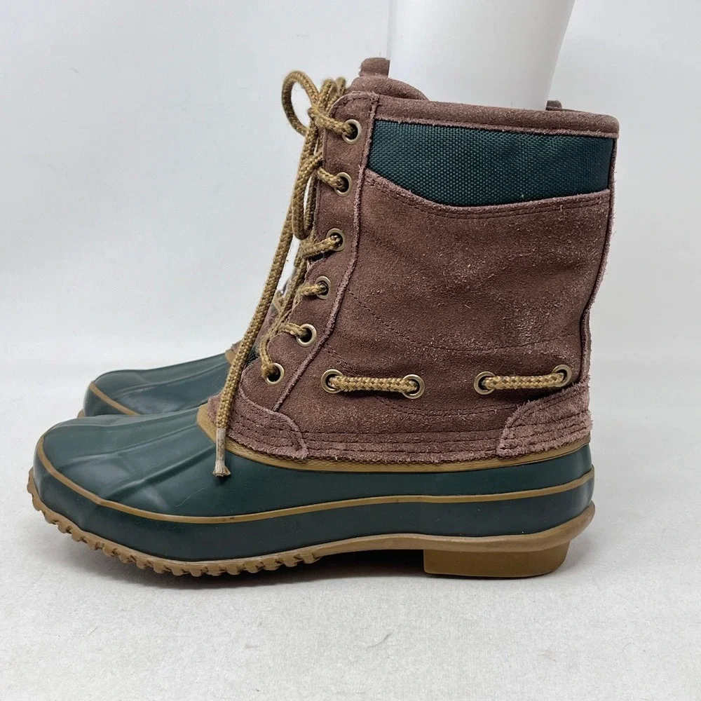 G.H. Bass Bean Mens‎ Duck Boots Brown Suede Waterproof Green Rubber Size 7